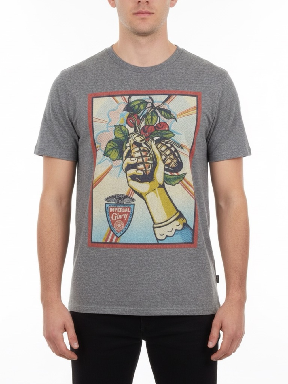 Classic Obey Imperial Glory Graphic Tee with Multicolor Shield Illustration